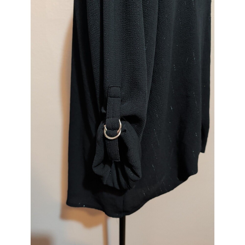 ⭐Jennifer Lopez Large Black Sparkle V Neck Wrap Blouse Long Sleeve Shimmer Top⭐ - Picture 7 of 12